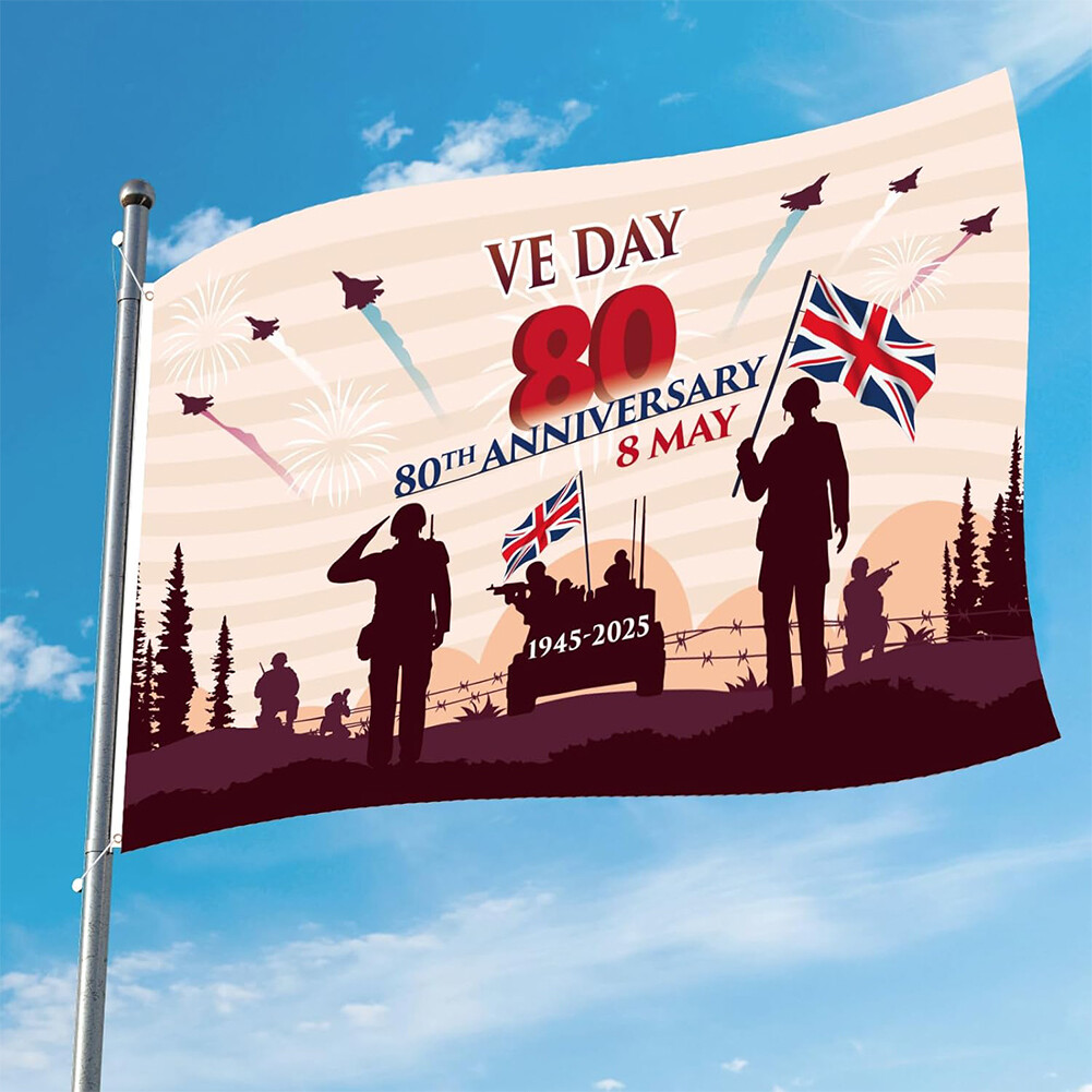 80th Victory Celebration Flag 3x5 Ft Victory Day Commemorative Flag for Outside