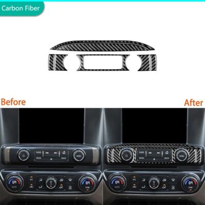 7Pcs Real Carbon Fiber Console Radio CD Panel Cover For Silverado SIERRA 2014-18