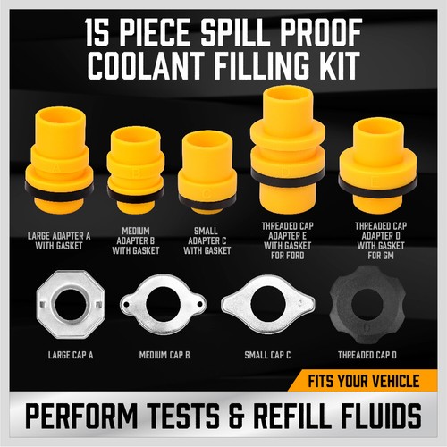 Spill Proof Radiator Coolant Filling Funnel Kit 15-pcs Cooling System fill kit