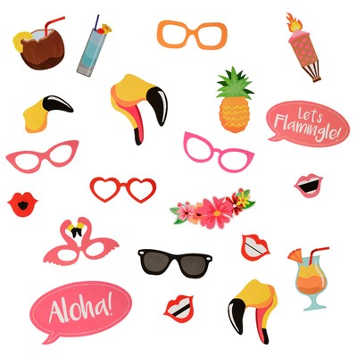 21Pcs DIY Photo Booth Props Luau Hawaii Themed Paper Pros Party Holiday Wedding
