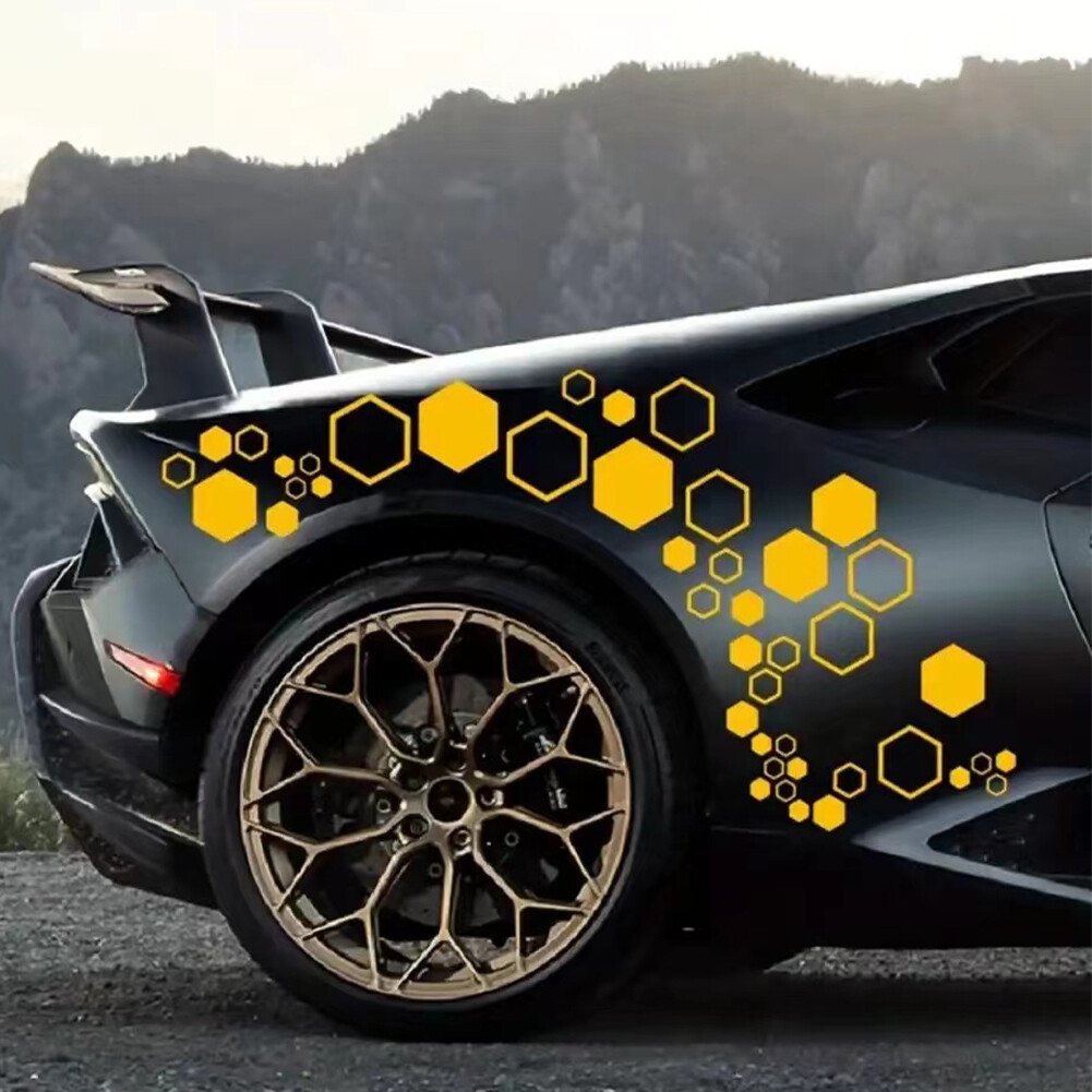 52pcs Car Side Honeycomb Vinyl Body Decal Sticker DIY Graphics Hexagonal Decor