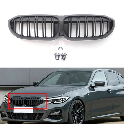 Double Slat Grill Matte Black Car Front Kidney Grille For BMW 3 Series G20 19-22
