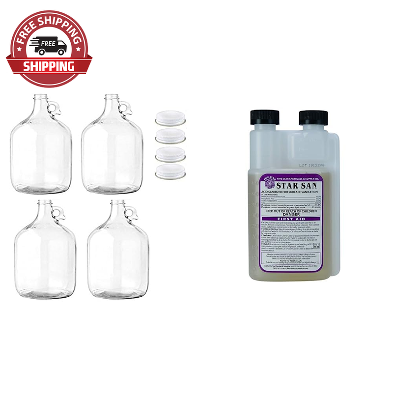 Glass Water Bottle, Includes 38Mm Metal Screw Cap, 1 Gal Capacity (Pack of 4) &