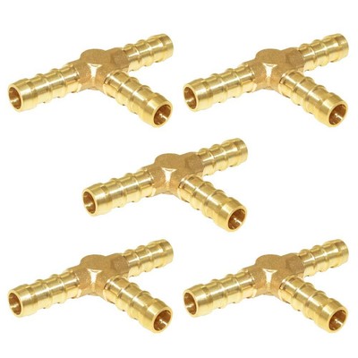 5Pcs 3/8'' Hose Barb Brass Tee Barb Fittings T Shaped 3 Way Barbed Hose Connec...