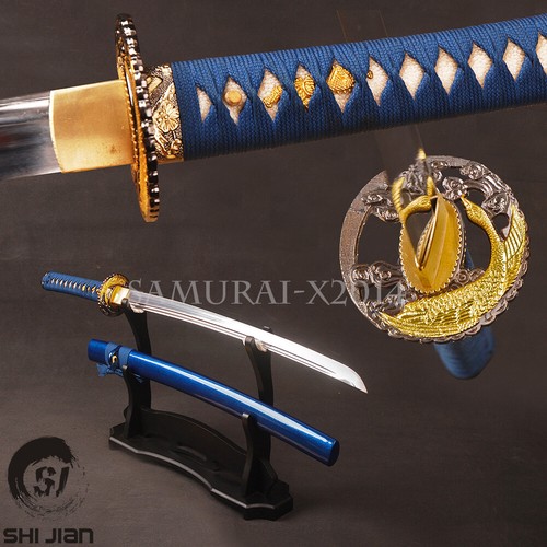 noble blue Japanese Samurai Wakizashi sword Full Tang golden
