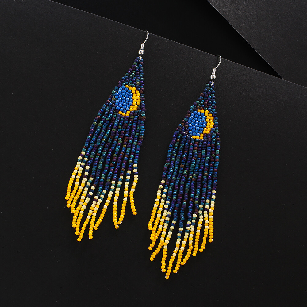 BOHO Seeds Beaded Earrings Fringe Tassel Bohemian Dangle Drop Moon Handmade - Picture 5 of 9