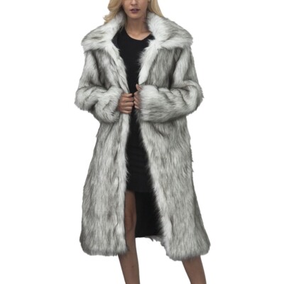 Elegant Women's Loose Faux Fur Coat Jacket with Suit Collar