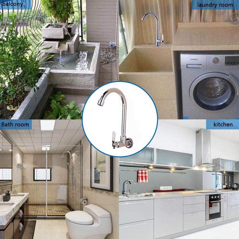 Cold Water Sink Faucet - Single Handle One Hole High Arc Wall Mount Stainless St