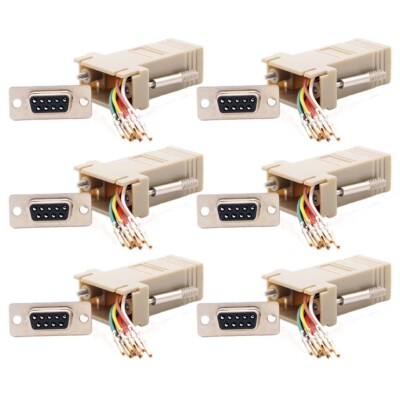 6 Pcs DB 9 RS232 Serial DB9 Female to RJ45 8P8C Network Modular Adapter Ivory