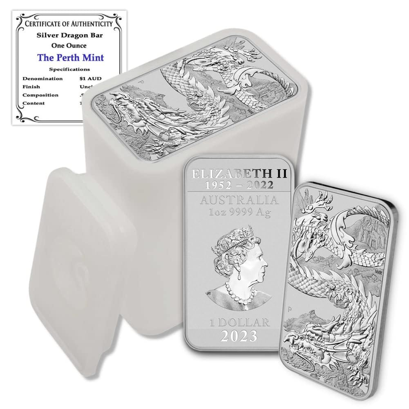 Australian Silver Dragon Rectangular Bar Coins Brilliant