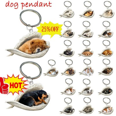 Cute Funny Sleeping Angel Dog Wing Dog Hanging Ornament Keychain Pendant Car~