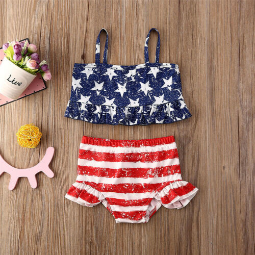 NEW Girls Patriotic Ruffle Bikini 4th of July Swimsuit 2T 3T 4T 5T 6