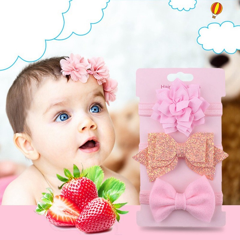 3 Pcs Baby Headband Flower Bows Girl Newborn Elastic Baby Hair