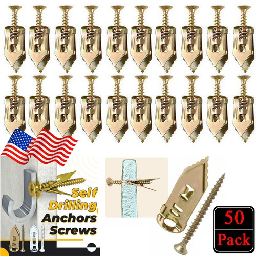 50-Set Metal Expansion Bolts For Drywall – Self-Drilling Anchors & Screws Kit, No Pre-Drilling Needed, Holds Up To 66lbs, Ideal For Shelves, TVs, Lamps & Decor