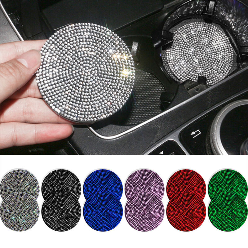 2pcs Bling Car Cup Holder Coaster Anti-Slip Interior Accessories For Women 2.75"