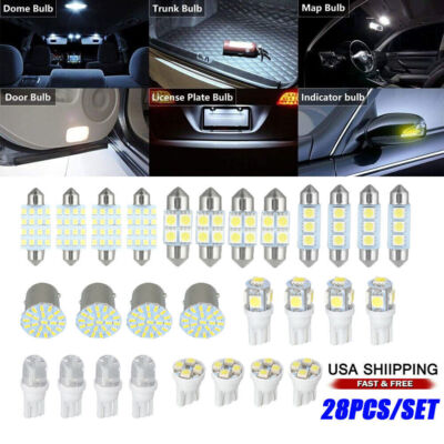 28Pcs LED Car Interior Inside Light Kit For Dome Trunk License Plate Lamp Bulbs