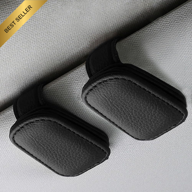 2 Pack Sunglasses Holders for Car Sun Visor, Magnetic Leather Glasses Eyeglass H
