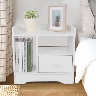 White Bedside Table Drawer Cabinet Bedroom Furniture Storage Nightstand Shelf UK