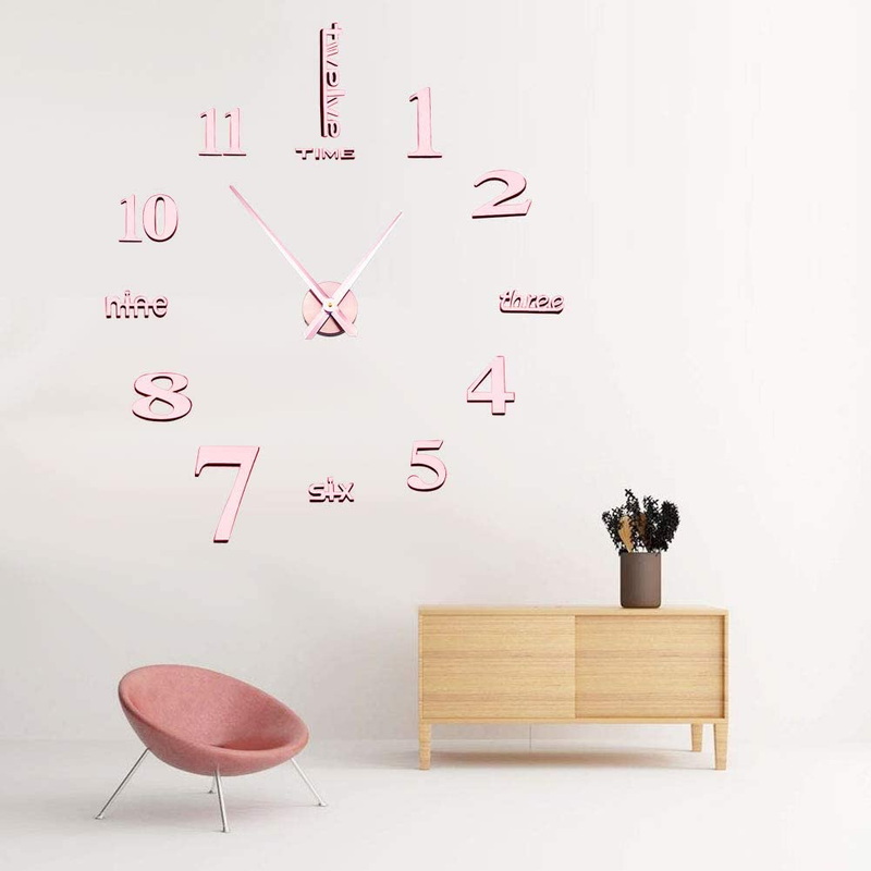 Large Rose Gold 3D Frameless Wall Clock Stickers DIY Wall Decoration for Living