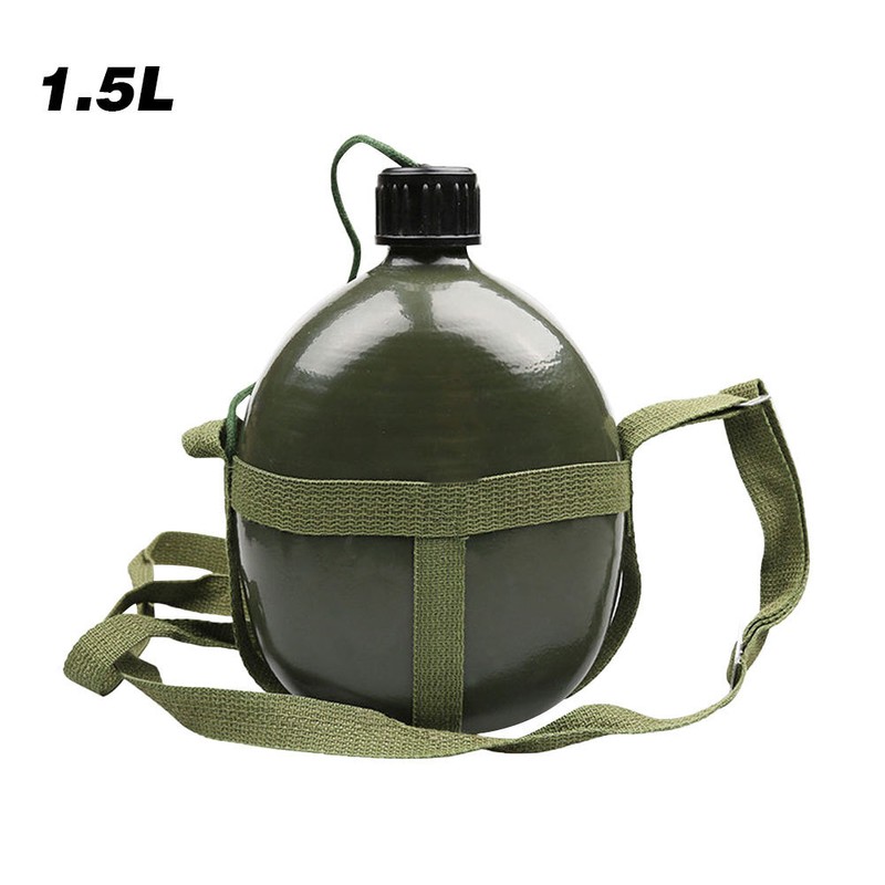 1.5LAluminum Army Canteen Military Water Bottle Portable Outdoor Camping Kettle