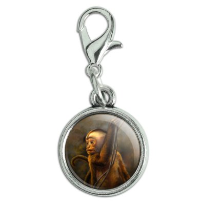 Capuchin Monkey Organ Grinder Antiqued Bracelet Charm with Lobster Clasp