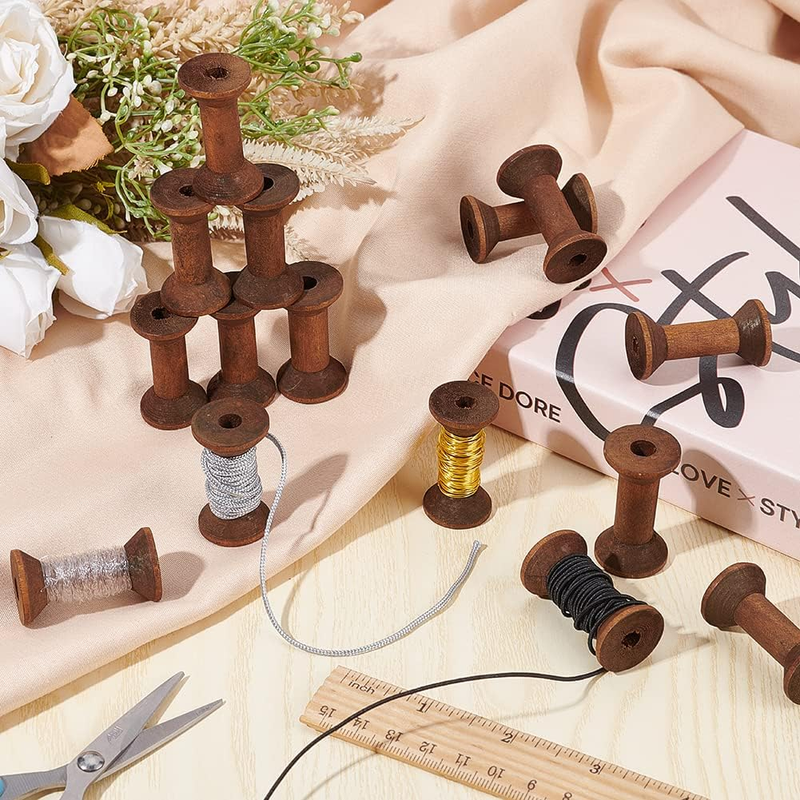 20Pcs Antique Wooden Empty Spools 1.57 Empty Thread Spools Wooden Ribbon Spool