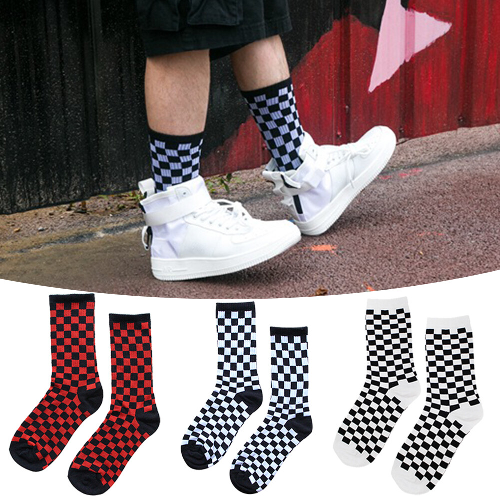 Padded Checkered Black Gray Skateboarding Crew socks