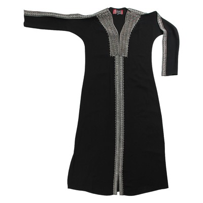 Women's Black Abaya Dress with Silver Full Body Embroidery