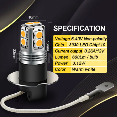 2pcs H3 LED Fog Light Driving cornering Bulbs 6V 12V 24V  Warm White Ruiandsion