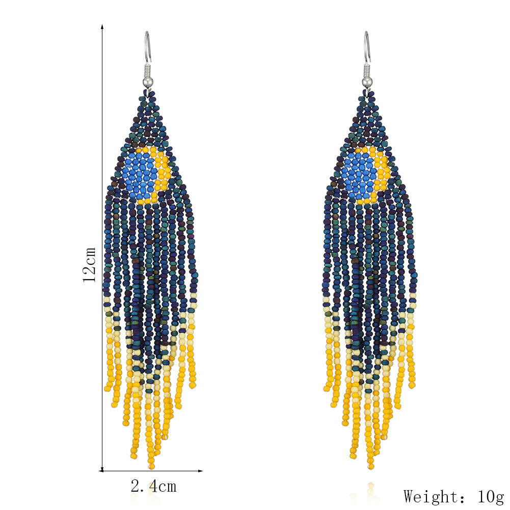 BOHO Seeds Beaded Earrings Fringe Tassel Bohemian Dangle Drop Moon Handmade - Picture 6 of 9