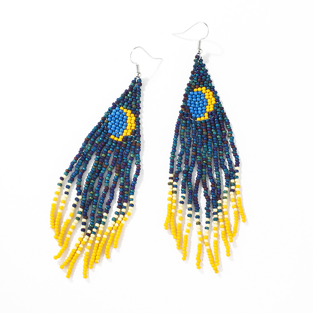 BOHO Seeds Beaded Earrings Fringe Tassel Bohemian Dangle Drop Moon Handmade - Picture 7 of 9