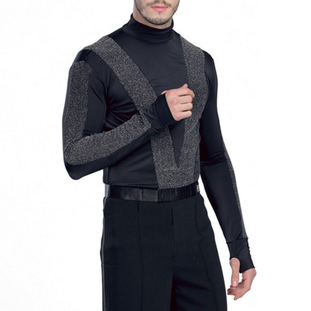 Mens Long Sleeve Salsa Jazz Latin Dance T-shirt Bodysuit Top Shirt Dancewear