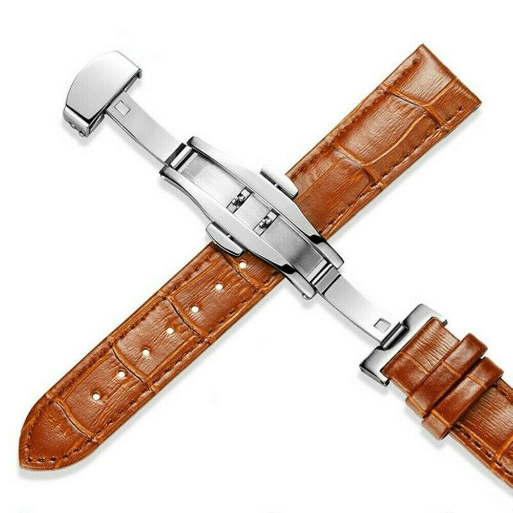 unisex-genuine-leather-watch-band-strap-watchband-butterfly-clasp-buckle