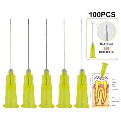 100pcs Dental Endo Irrigation Needle 25G/27G/30G Disposable Syringe Tips Notched