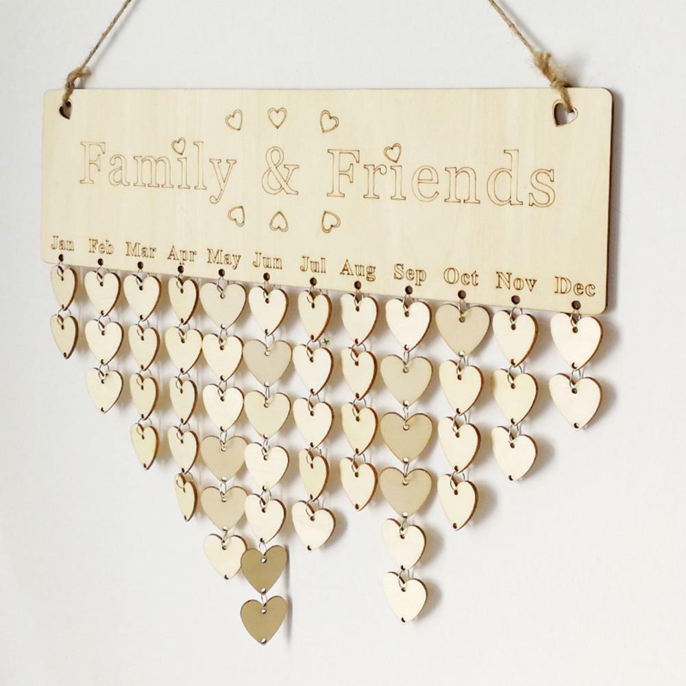 DE Geburtstagskalender Dauerkalender Holz Herz Wandkalender für Familie