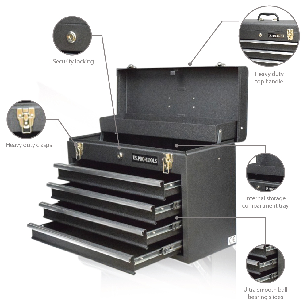 US Pro Tools Metal Steel Single Tool Box storage - TOOL CHEST 4 DRAWERS ...
