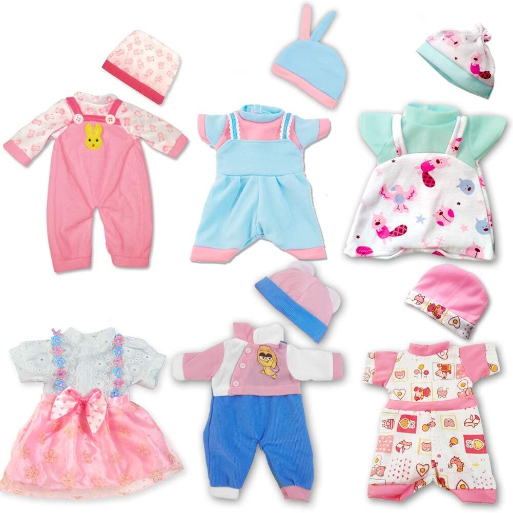 ARTST Doll Clothes12 inch Baby Doll Clothes 6 Sets Include 5 Caps fit for 10
