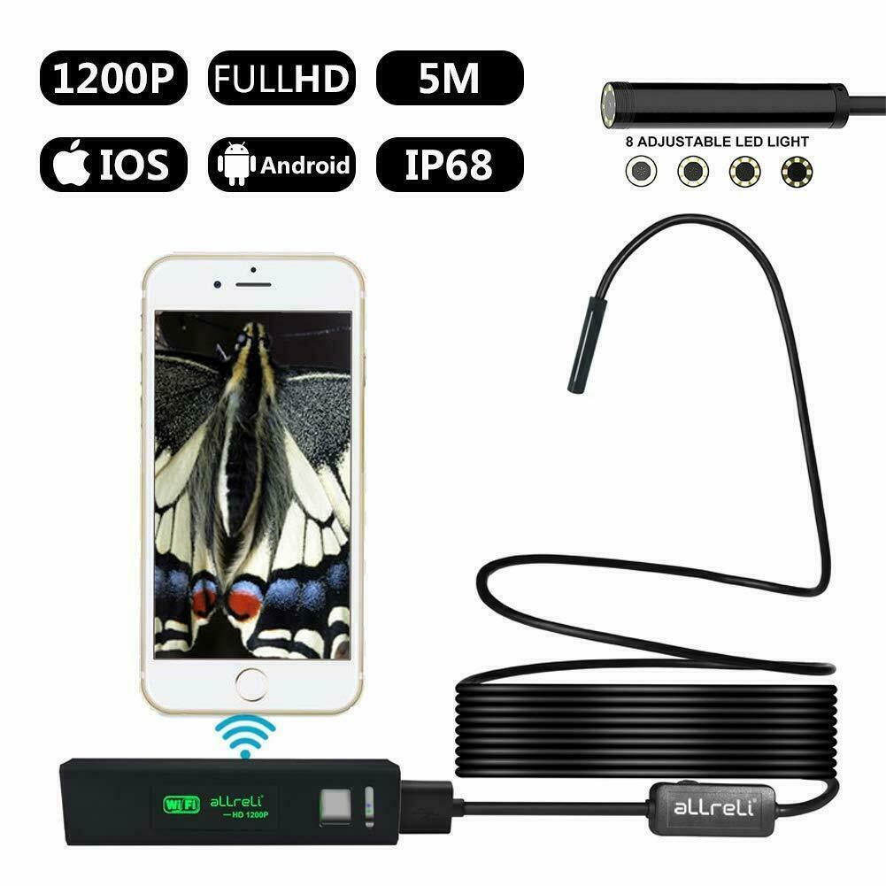 1200P WiFi Endoskop 8LED IP68 5M USB Endoscope Inspektion Kamera für IOS Android