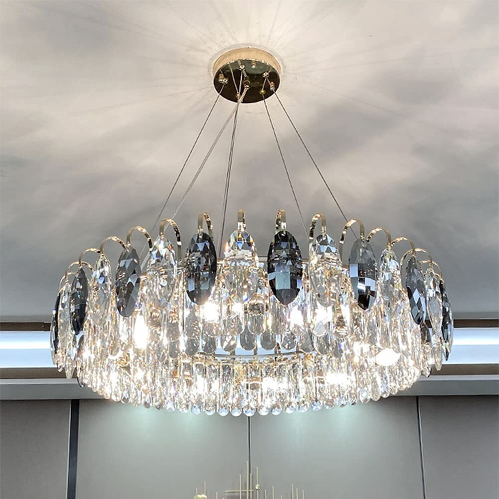 Modern 6-Light Crystal Chandelier Round Pendant Lamp Adjustable Ceiliing Fixture
