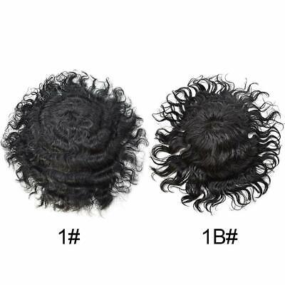 Mens Toupee Curly Wavy Human Hair Replacement System 20MM Wave Mono Poly NPU Wig