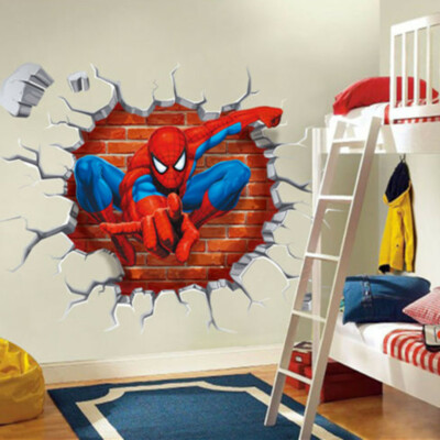 3D Spiderman Wall Sticker Kid Boys Bedroom Decor Removable Mural Paper