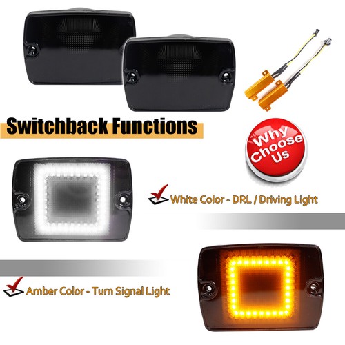 Fits Jeep 1987-1995 Wrangler YJ Smoked Switchback LED DRL Turn Signal Lights 2PC