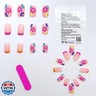 Colorful French Tip Press On Nails - Short Square Designs with Relief Flowers, Artificial Stick Ons for Women