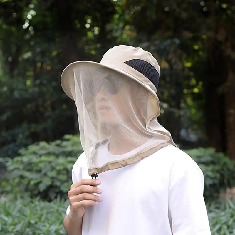 UV Protection Hat with Face Mask Breathable Insect Protection Wide Brim Fishing
