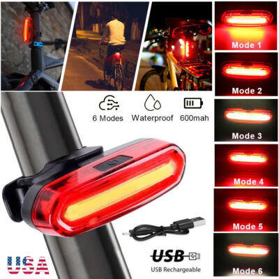 LED Bicycle Tail Light Rechargeable USB Bike Rear Cycling Warning Light 6 Modes