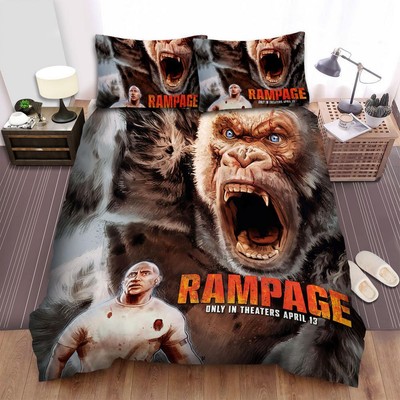 Rampage 2018 Movie Art Poster 2 Quilt Duvet Cover Set Pillowcase Double