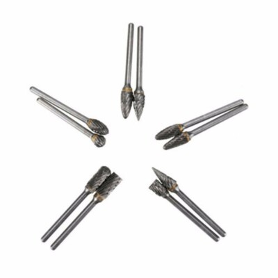10x 1/4 Inch Double-Cut Tungsten Steel Carbide Rotary Burr Die Grinder Shank Bit