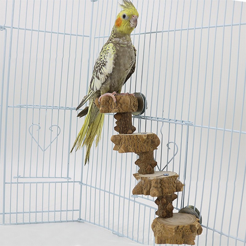 Wooden Parrot Bird Perches Stand Bird Cage Climbing Ladder Platform Hanging Toy