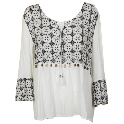 

Белая блузка Style - Co с длинными рукавами и вышивкой монетами, Белый