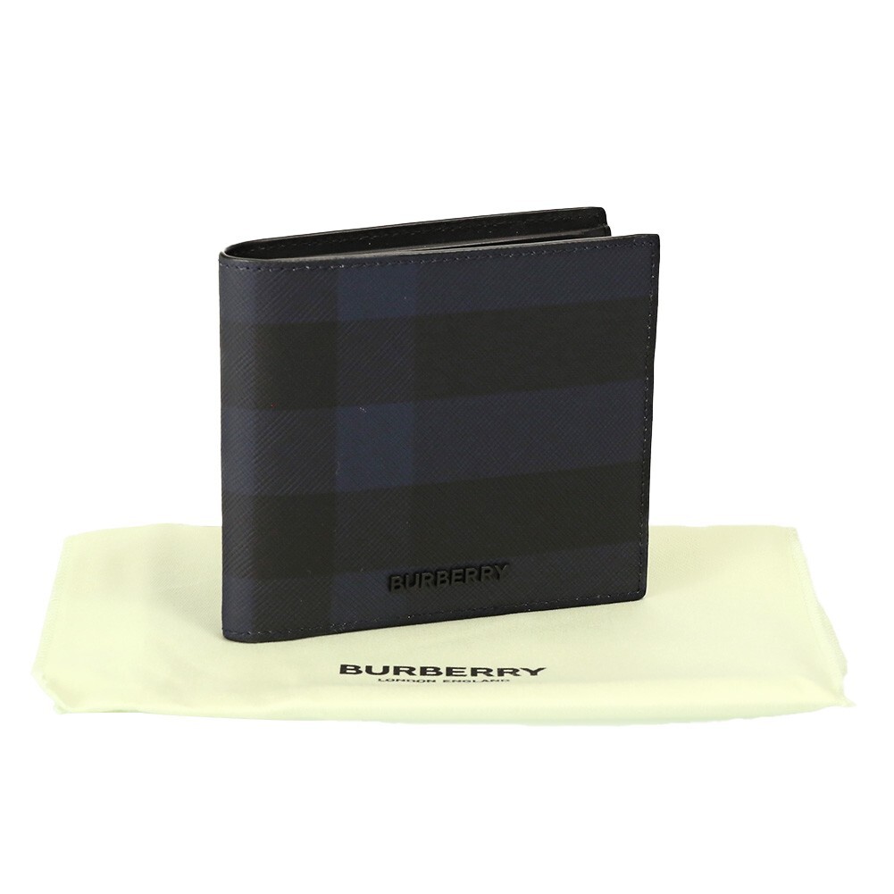 Pre-owned Burberry Wallet Men Bi-fold Cc Bill Coin Canvas 8073284 A2519 Navy In Blue